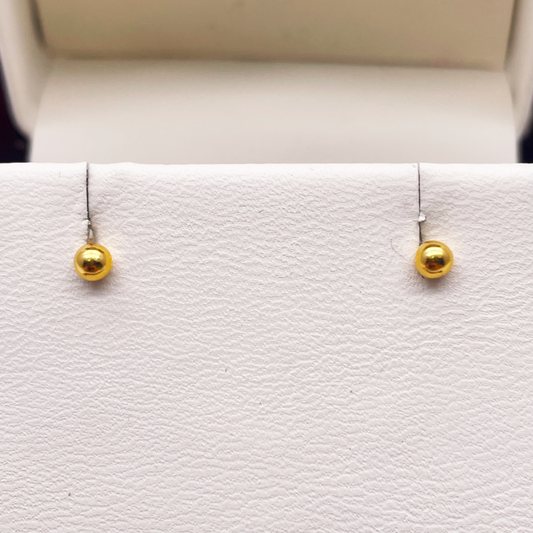 22ct Yellow Plain Gold Round Ball Children's Earrings 2.5mm 