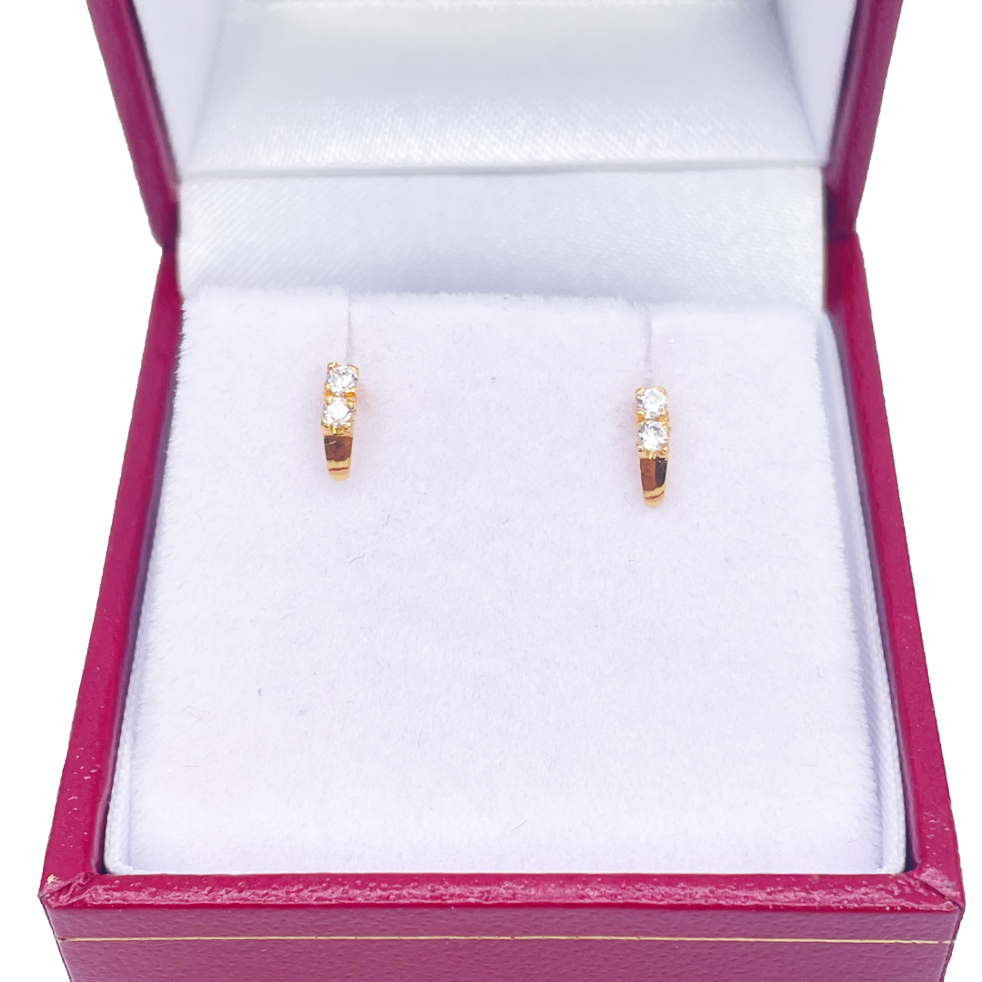 22ct Yellow Gold Two Stone Cubic Zirconia Half Hoop Childrens Earrings 6mm 