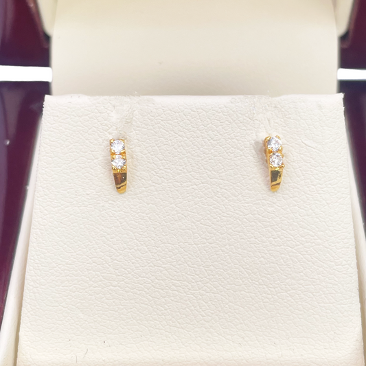 22ct Yellow Gold Two Stone Cubic Zirconia Half Hoop Childrens Earrings 6mm 