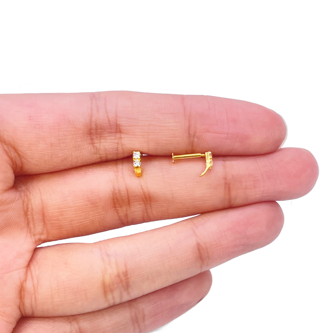 22ct Yellow Gold Two Stone Cubic Zirconia Half Hoop Childrens Earrings 6mm 