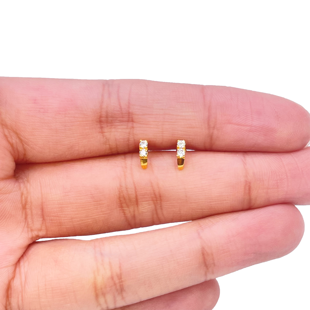 22ct Yellow Gold Two Stone Cubic Zirconia Half Hoop Childrens Earrings 6mm 