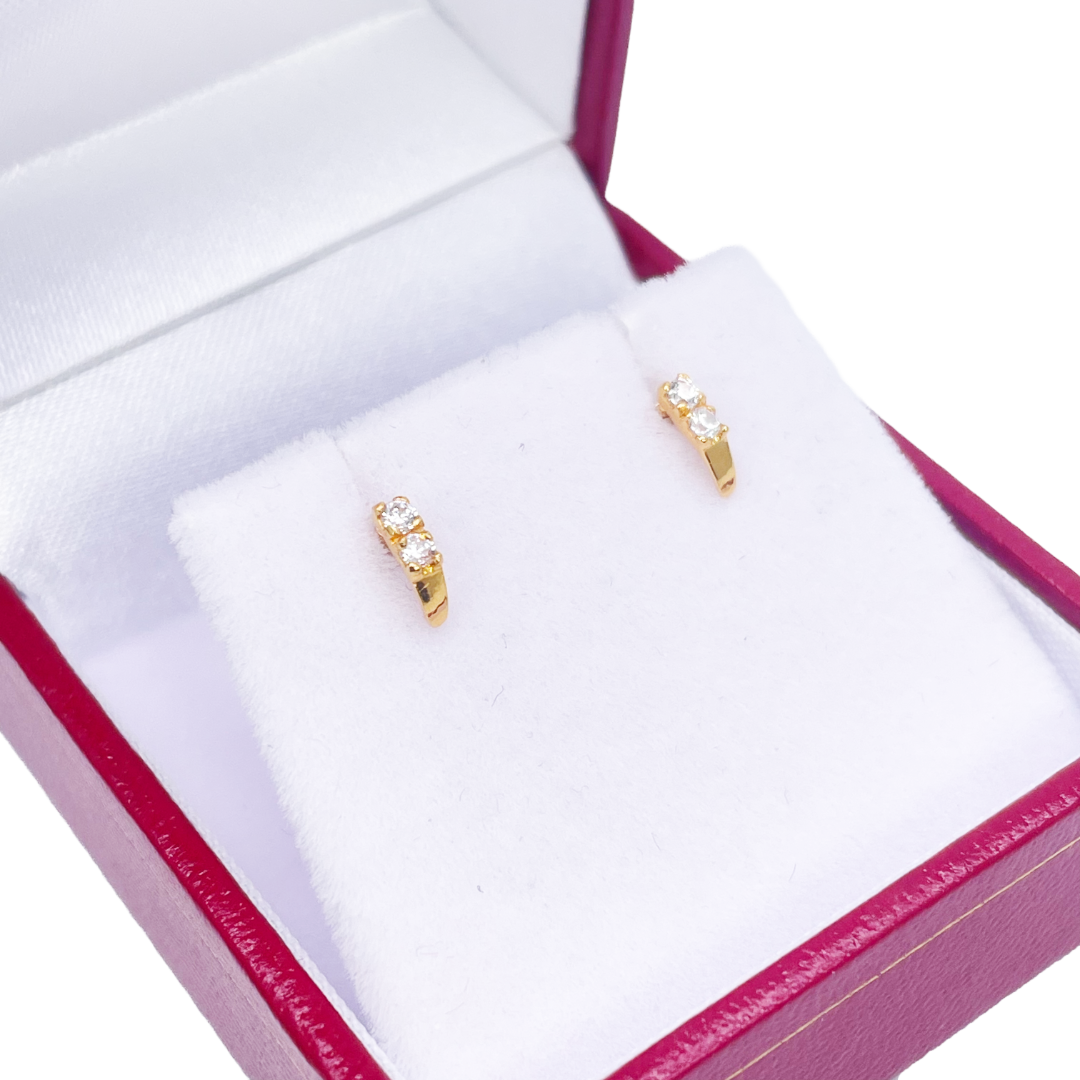 22ct Yellow Gold Two Stone Cubic Zirconia Half Hoop Childrens Earrings 6mm 