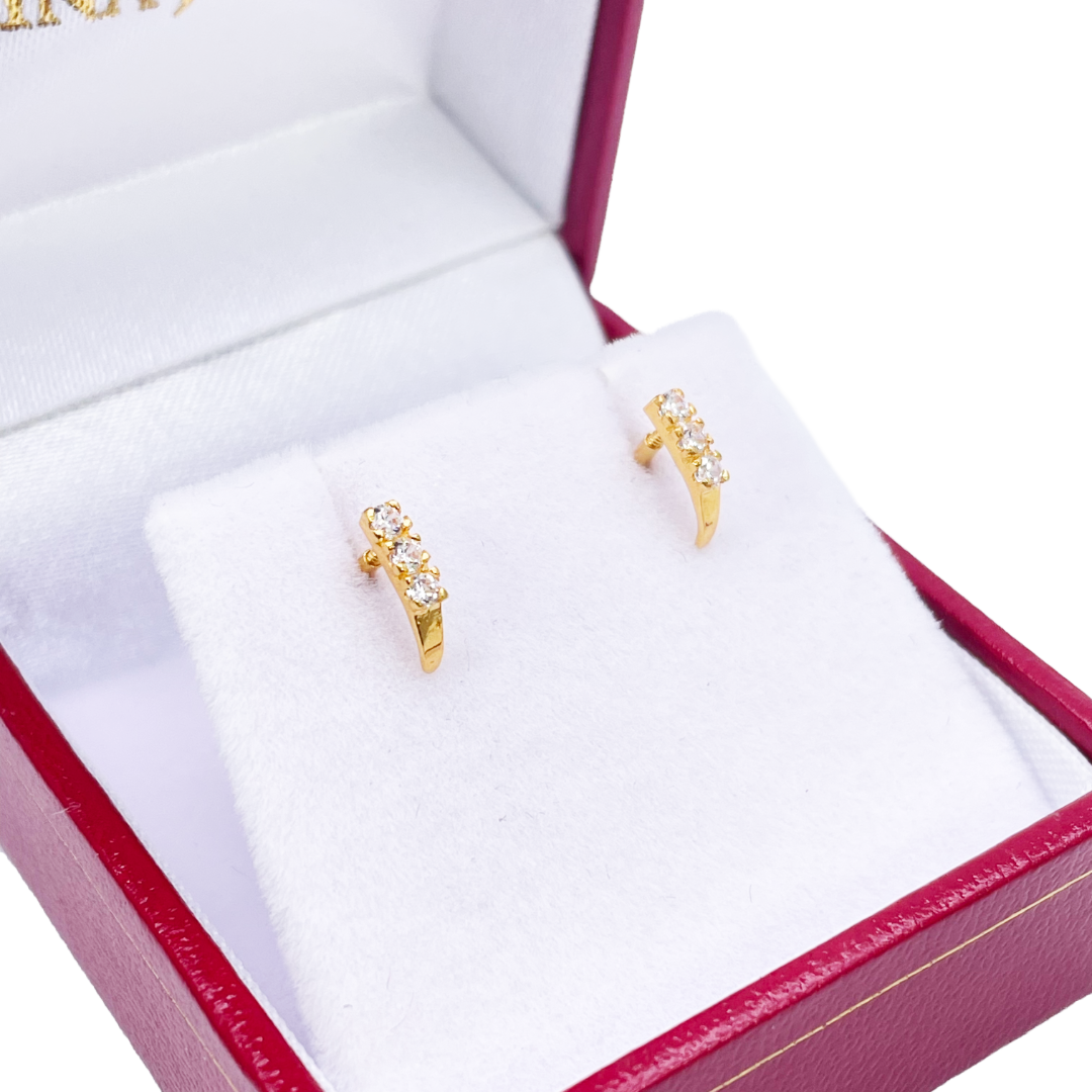 22ct Yellow Gold Three Stone Half Hoop Earrings 8mm