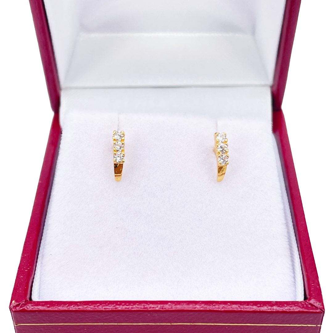 22ct Yellow Gold Three Stone Half Hoop Earrings 8mm