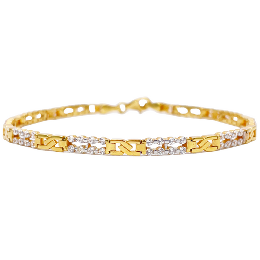 22ct Yellow Gold Beautiful Cubic Zirconia Two Row Link Bracelet 7 Inches 3.5mm Width