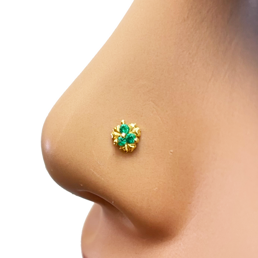 22ct Yellow Gold Green Solitaire Cubic Zirconia Claw Set Nose Stud