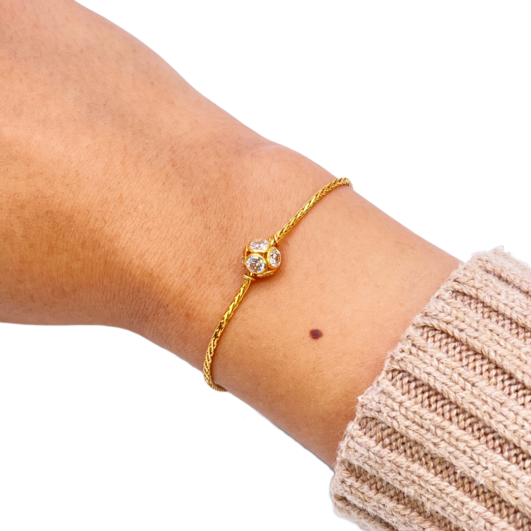 22ct Yellow Gold & Sparkly Glitter Ball Bracelet 6.5 inches