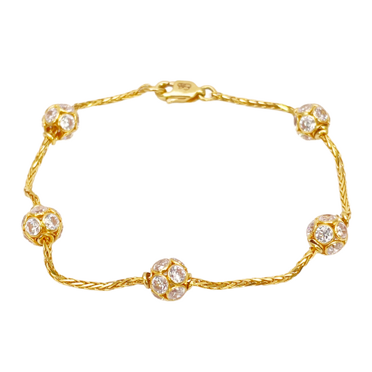 22ct Yellow Gold Sparkly Cubic Zirconia Glitter Ball Ladies Bracelet 6.5 inches