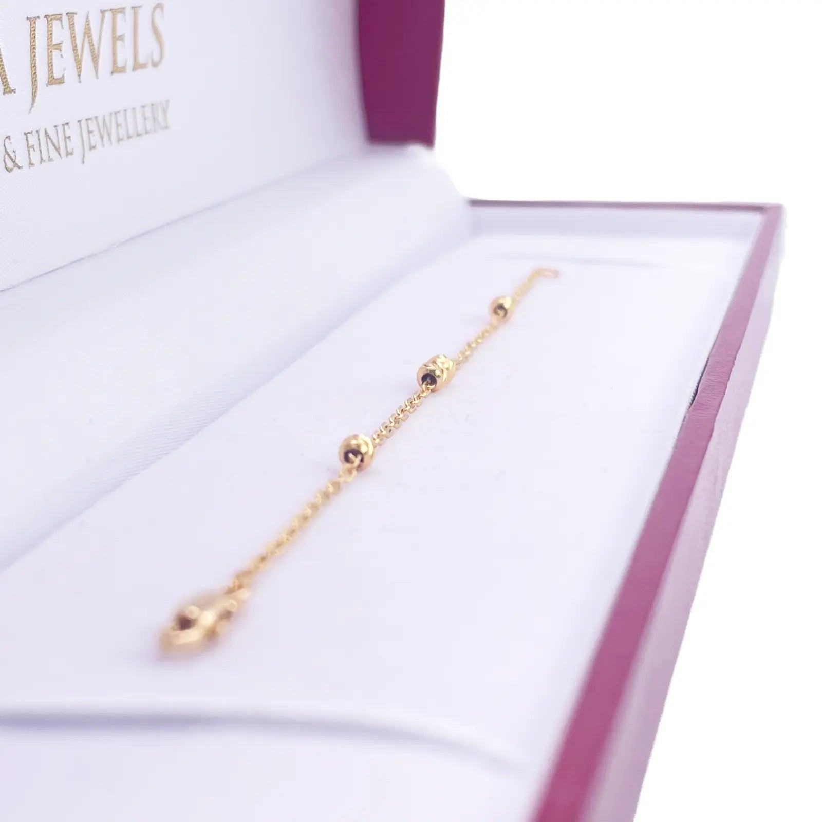 22ct Gold Baby Bracelet Four Diamond Cut Beads & Cable link Chain 5 Inches 