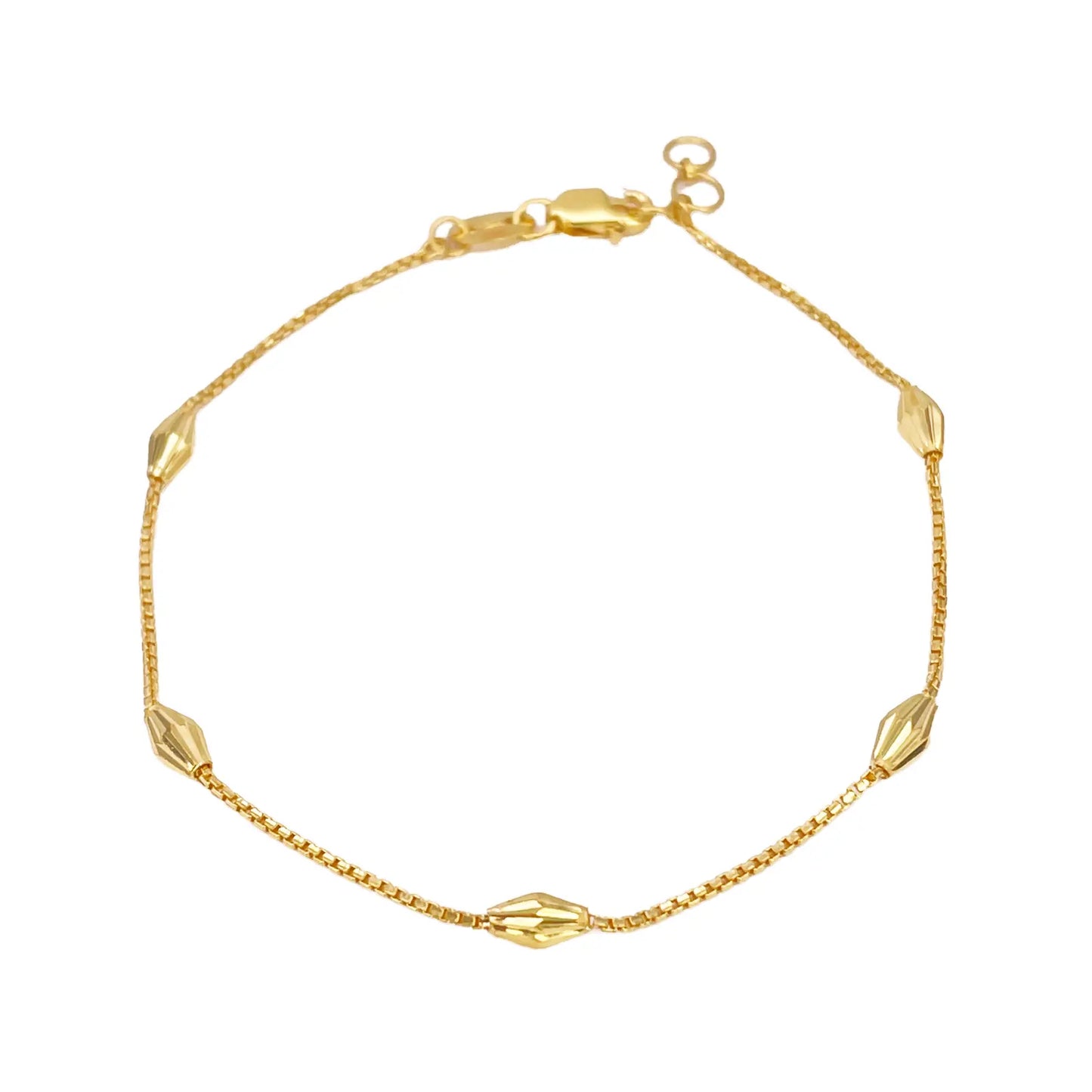 22ct Gold Beaded Bracelet Five Diamond Cut Marquise Shape Beads Box Chain 7 Inch¬†