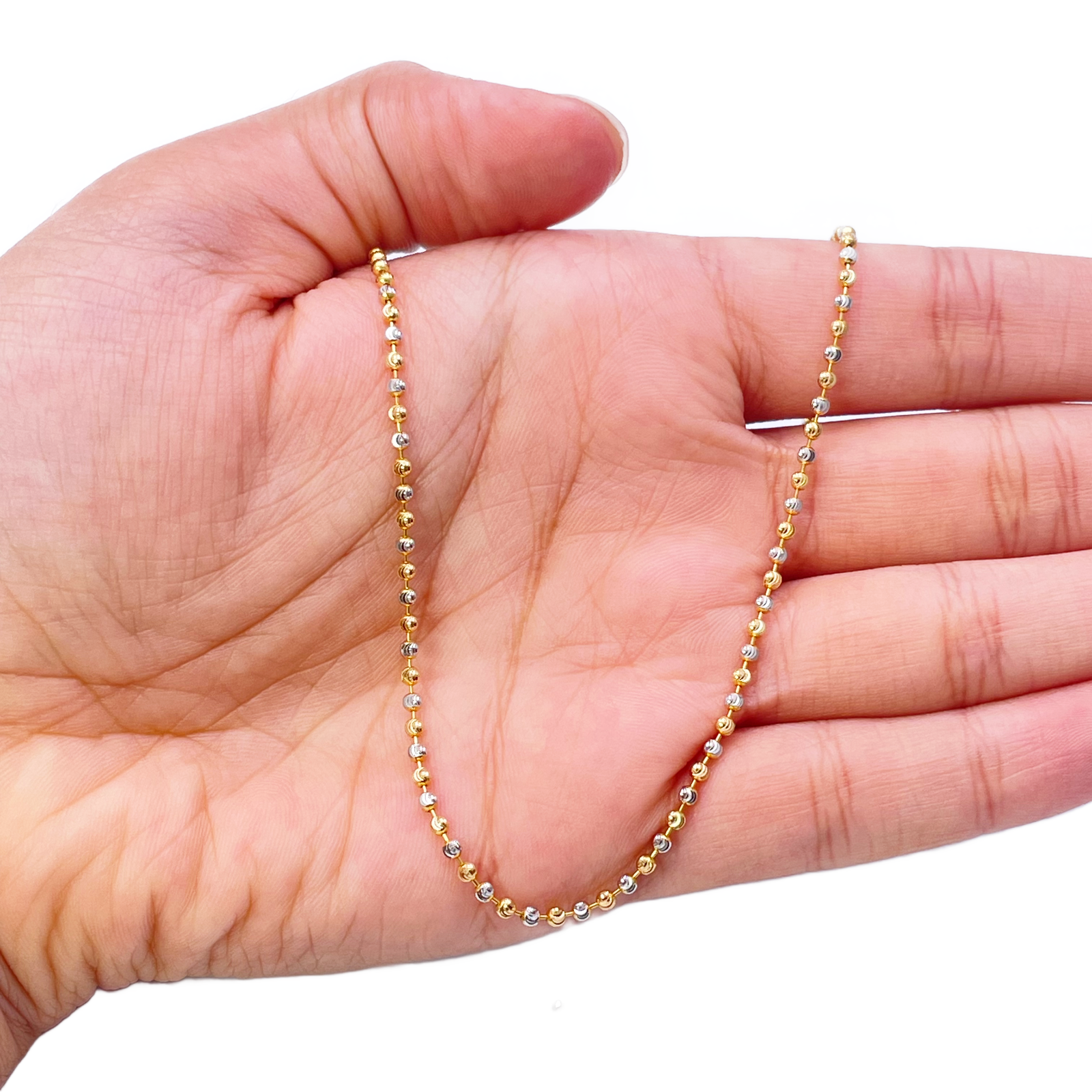 22ct Gold Beaded Necklace Chain Two Tone Diamond Cut 1.9mm Width 