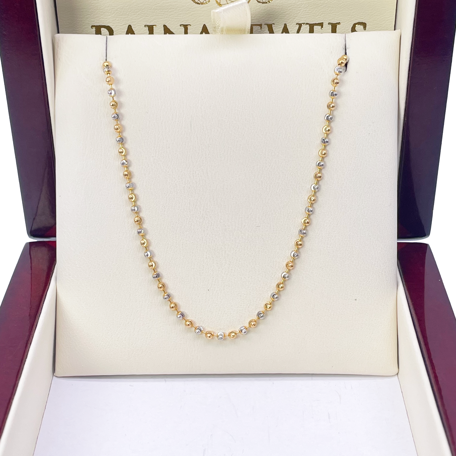 22ct Gold Beaded Necklace Chain Two Tone Diamond Cut 1.9mm Width 