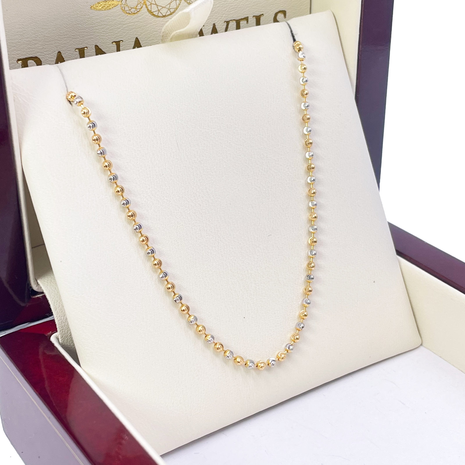 22ct Gold Beaded Necklace Chain Two Tone Diamond Cut 1.9mm Width 