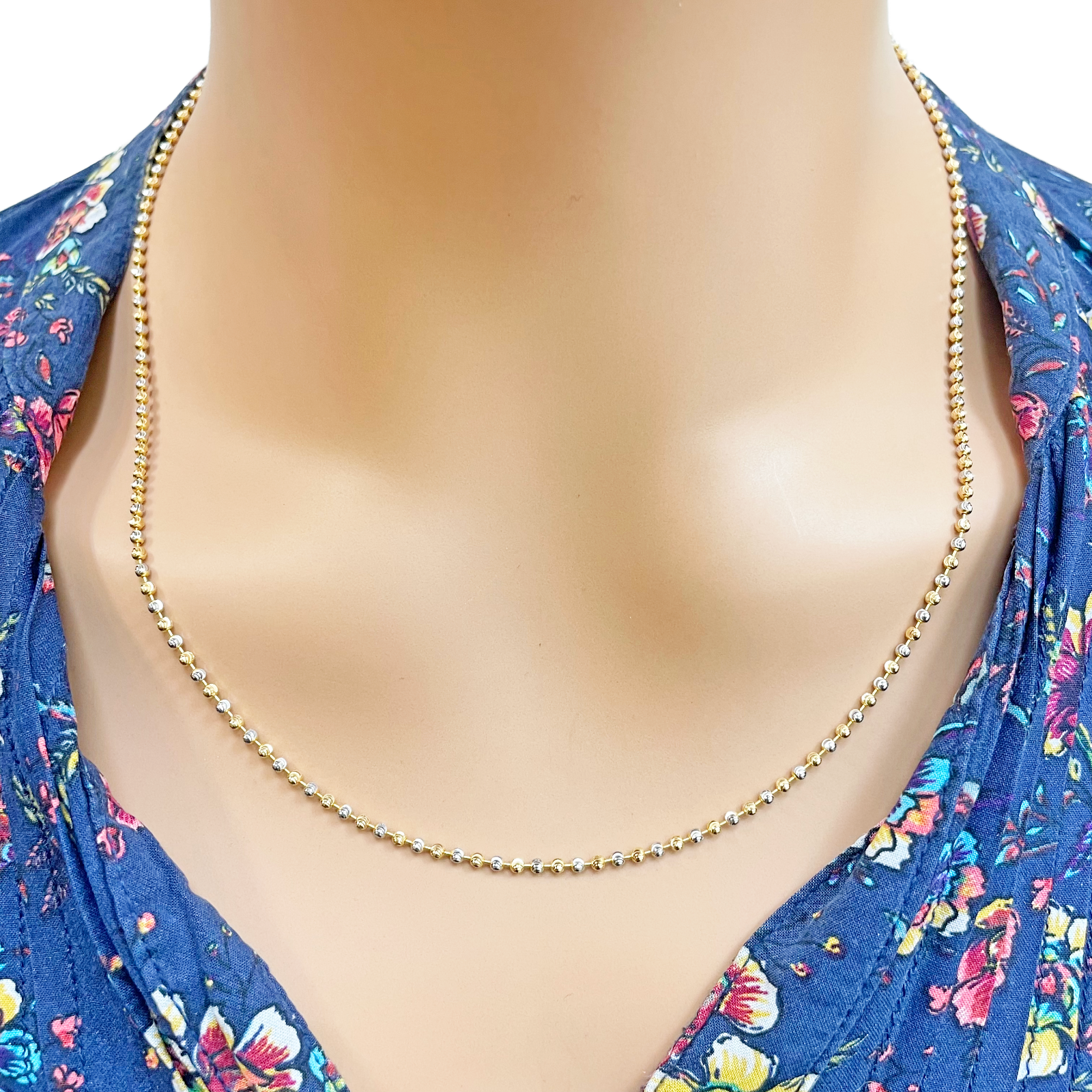22ct Gold Beaded Necklace Chain Two Tone Diamond Cut 1.9mm Width 
