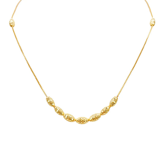 22ct Gold Beaded Necklace Sparkly Diamond Cut Oval Beads On A Box Chain 18 Inch¬†