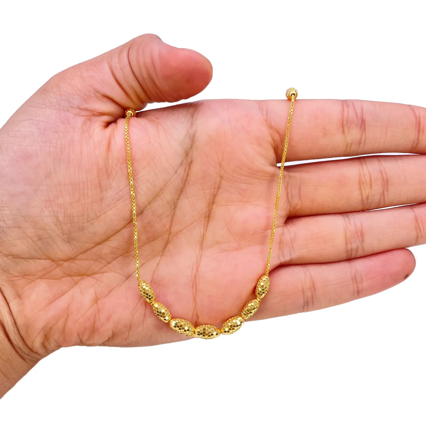 22ct Gold Beaded Necklace Sparkly Diamond Cut Oval Beads On A Box Chain 18 Inch¬†