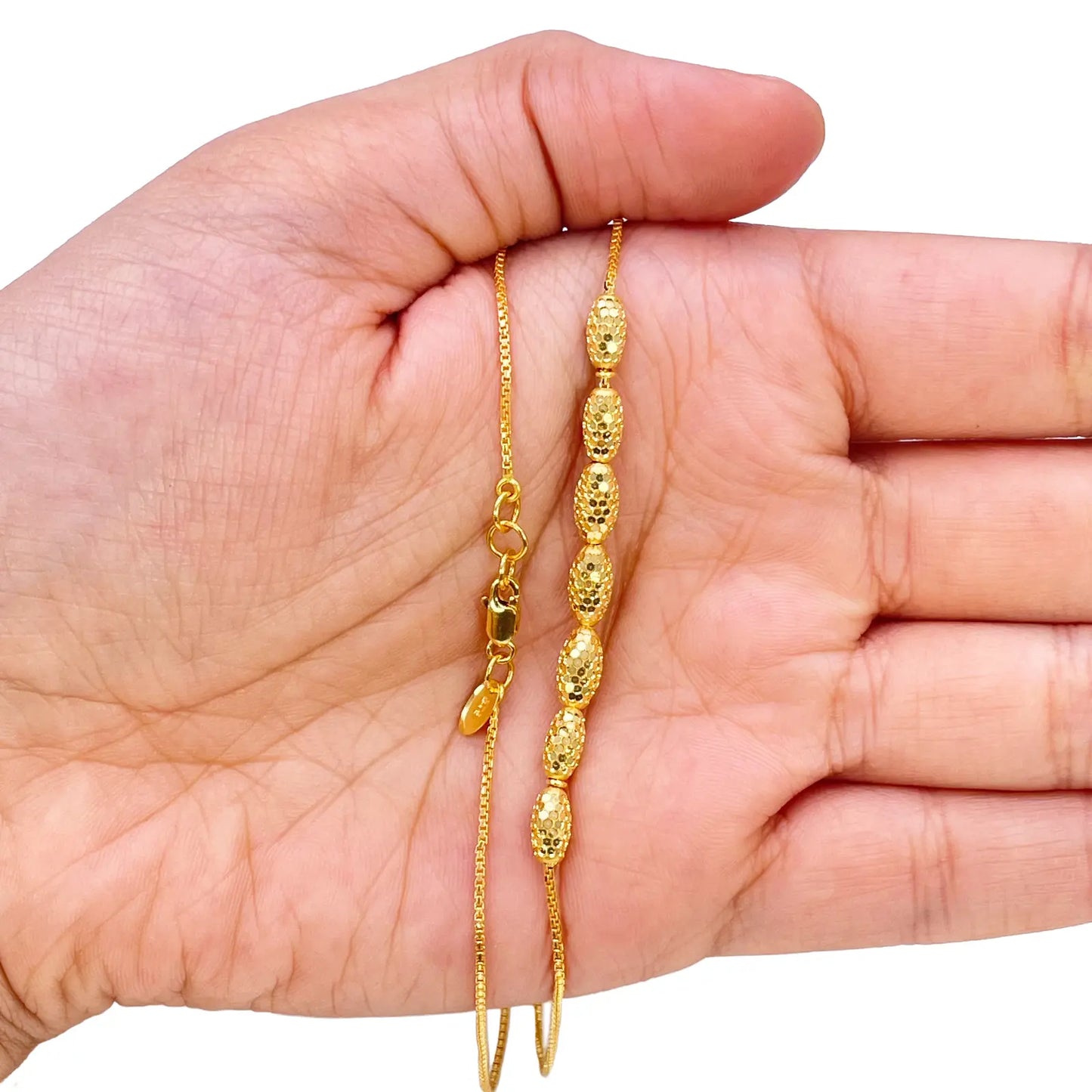 22ct Gold Beaded Necklace Sparkly Diamond Cut Oval Beads On A Box Chain 18 Inch¬†