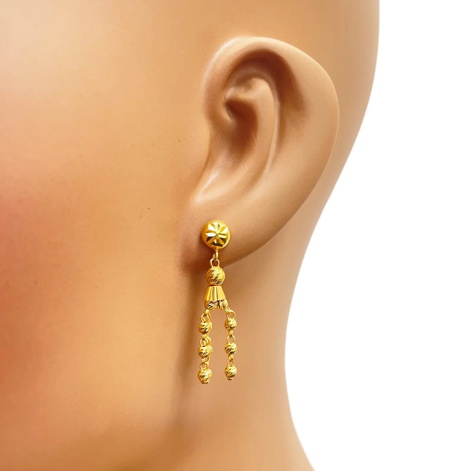 22ct Gold Beaded Tassel Necklace & Earring Sparkly Diamond Cut Beads 18 Inches¬†