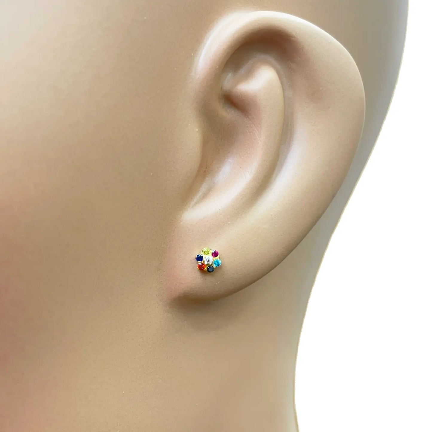 22ct Gold Children's Cubic Zirconia Multicoloured Floral Stud Earrings 4mm 