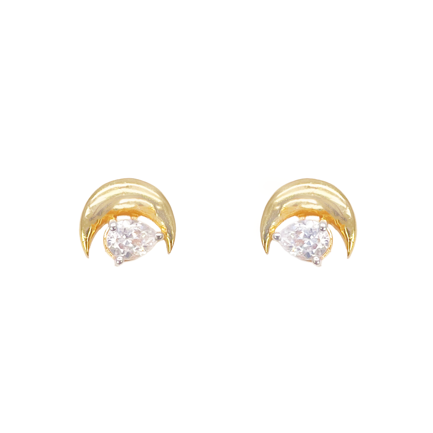 22ct Gold Crescent Moon & Pear Stud Earrings - 6.5x7.5mm 