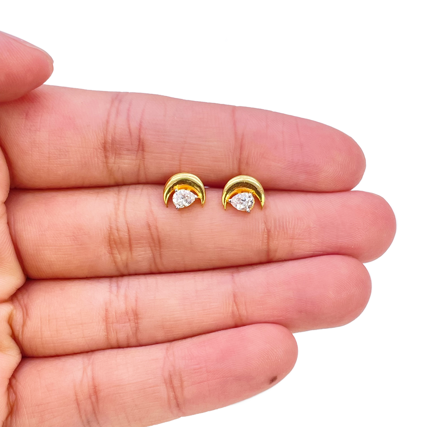 22ct Gold Crescent Moon & Pear Stud Earrings - 6.5x7.5mm 