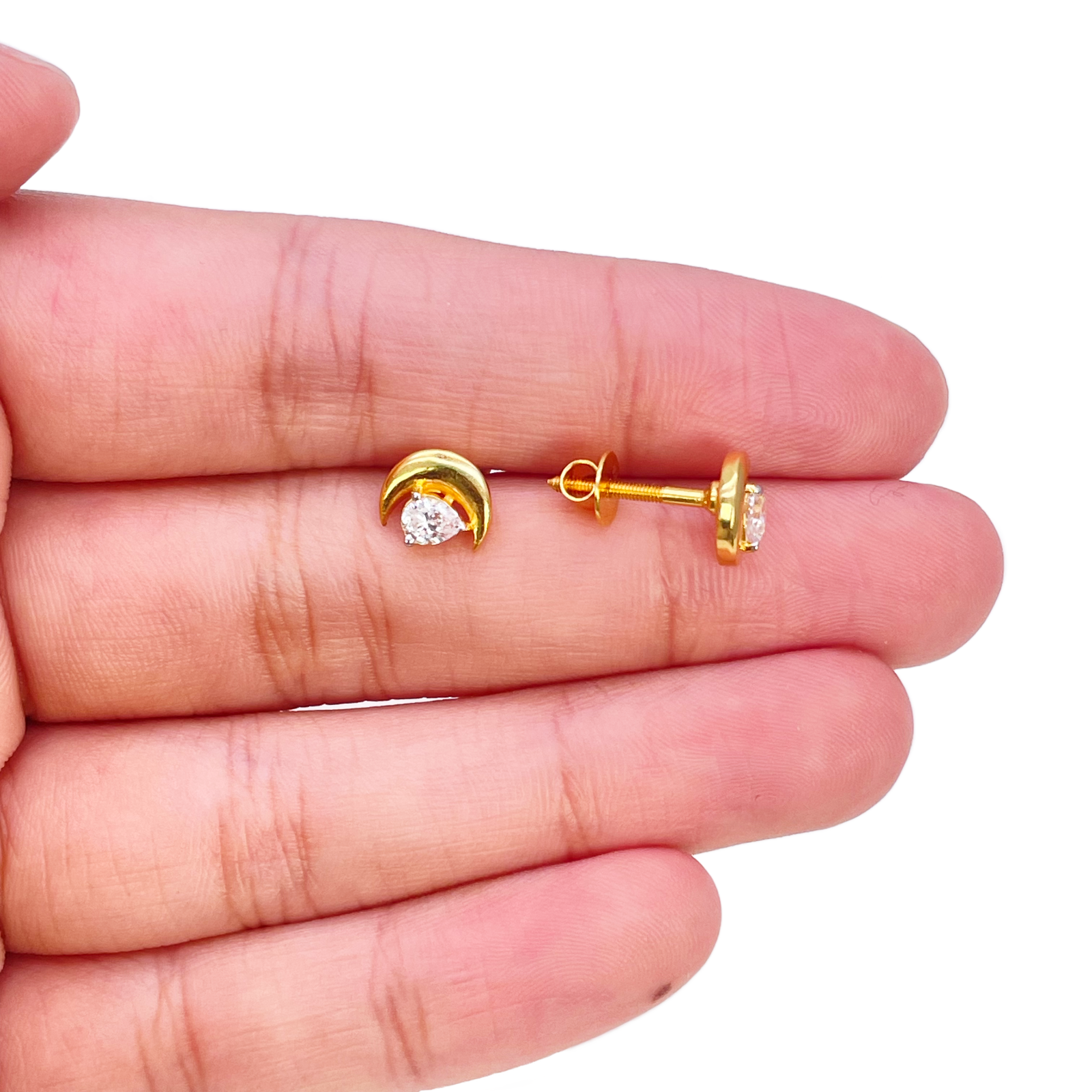22ct Gold Crescent Moon & Pear Stud Earrings - 6.5x7.5mm 