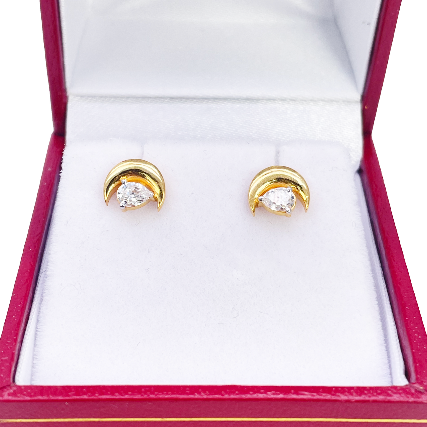 22ct Gold Crescent Moon & Pear Stud Earrings - 6.5x7.5mm 