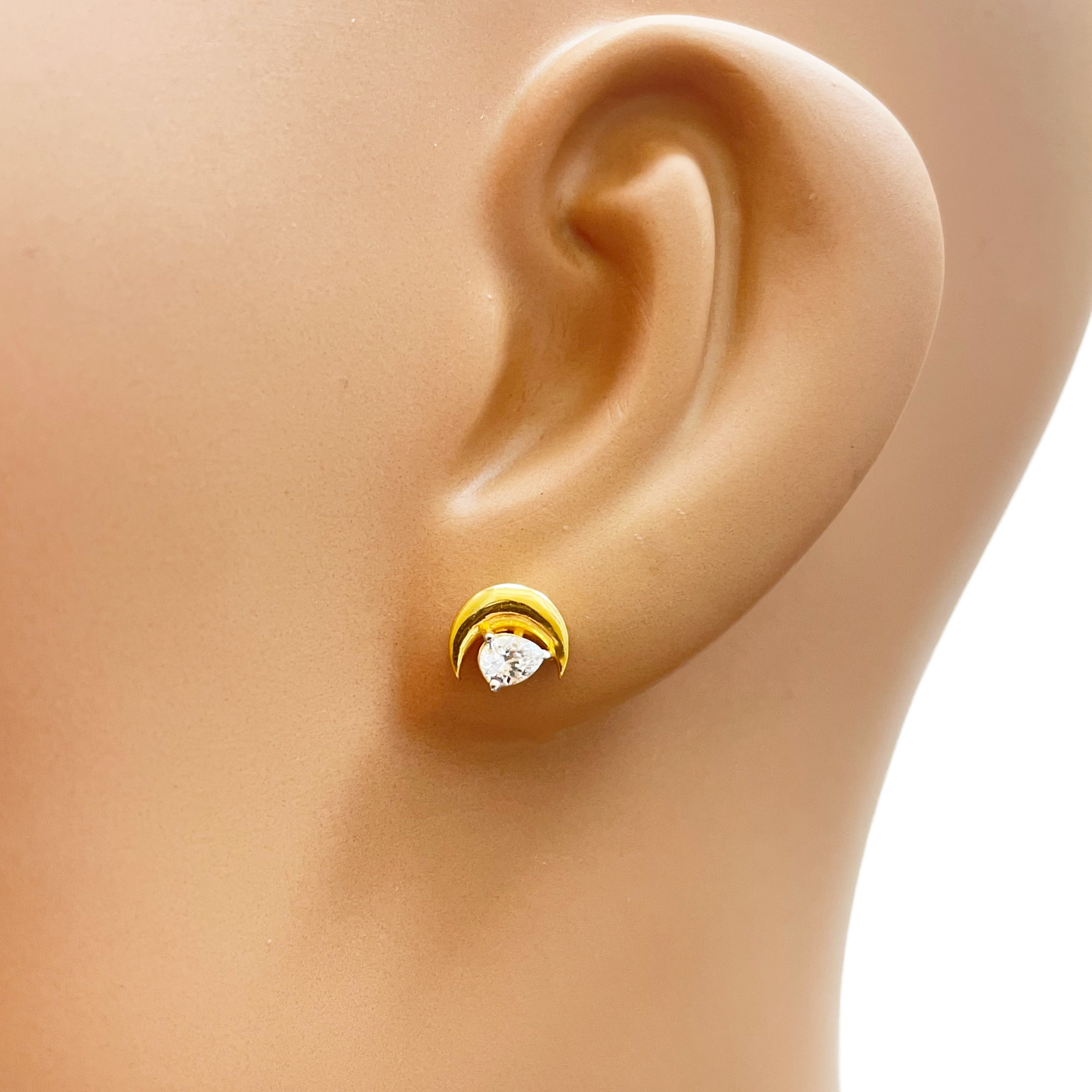 22ct Gold Crescent Moon & Pear Stud Earrings - 6.5x7.5mm 