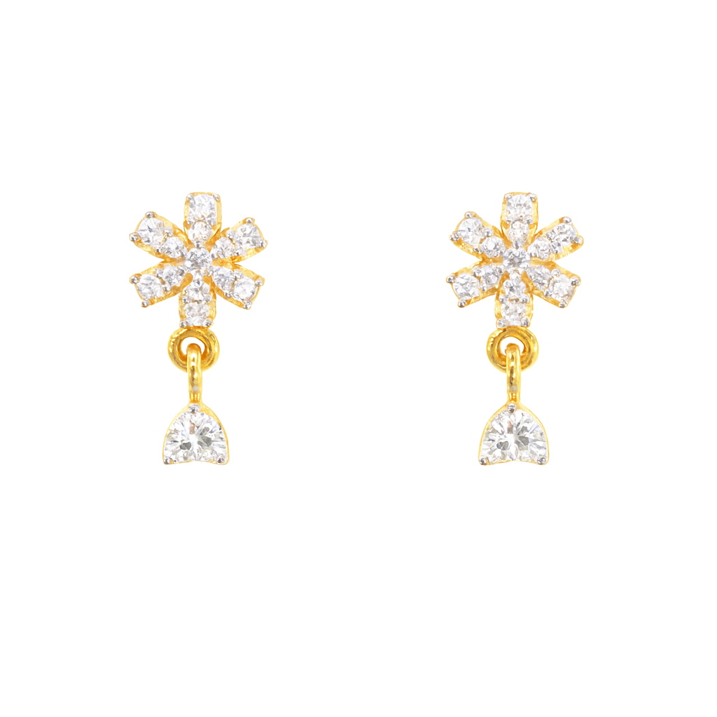 22ct Gold Cubic Zirconia Cluster Floral Stud Earrings Sparkle Design 13x6.5mm 