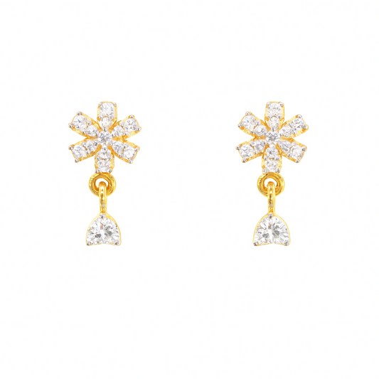 22ct Gold Cubic Zirconia Cluster Floral Stud Earrings Sparkle Design 13x6.5mm 