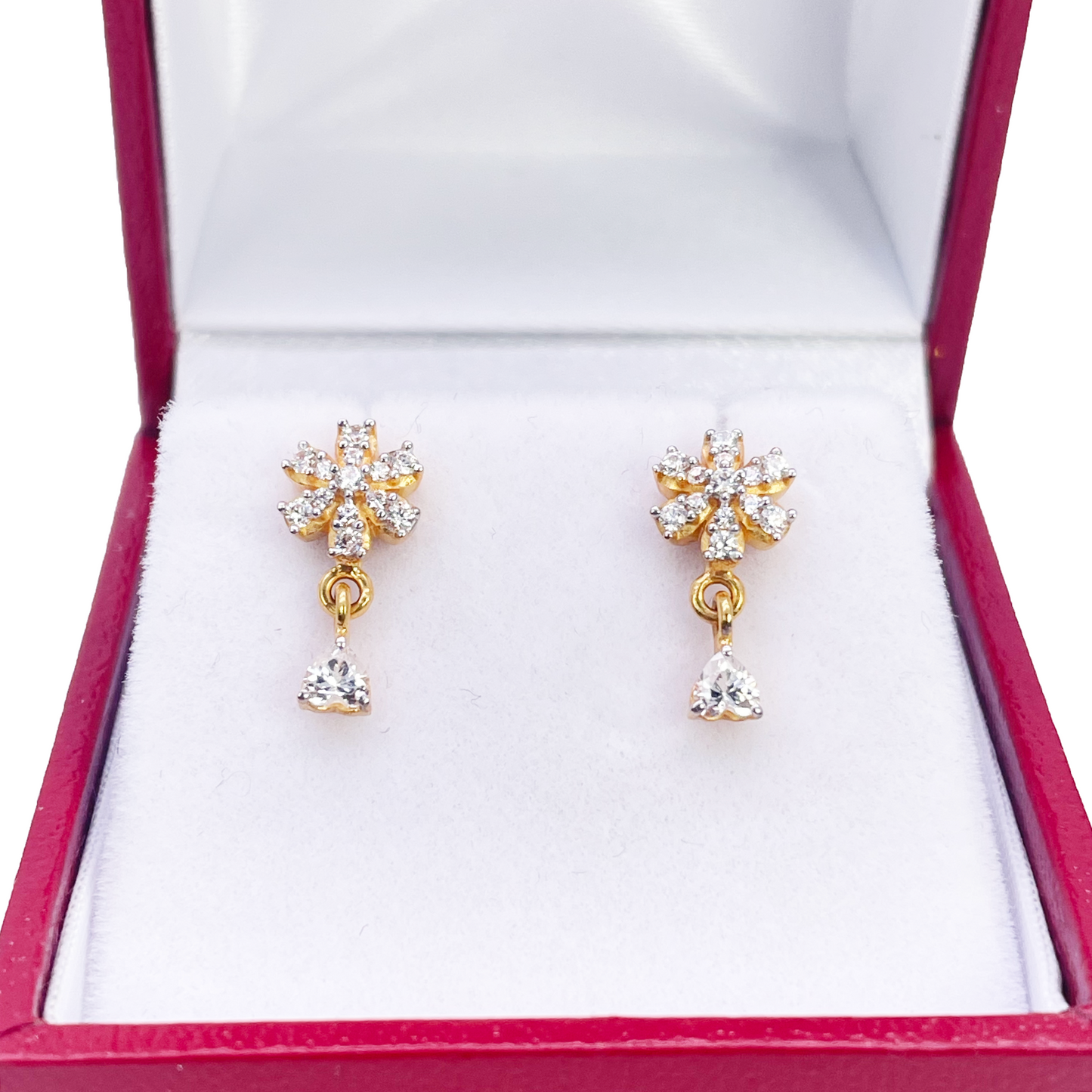 22ct Gold Cubic Zirconia Cluster Floral Stud Earrings Sparkle Design 13x6.5mm 