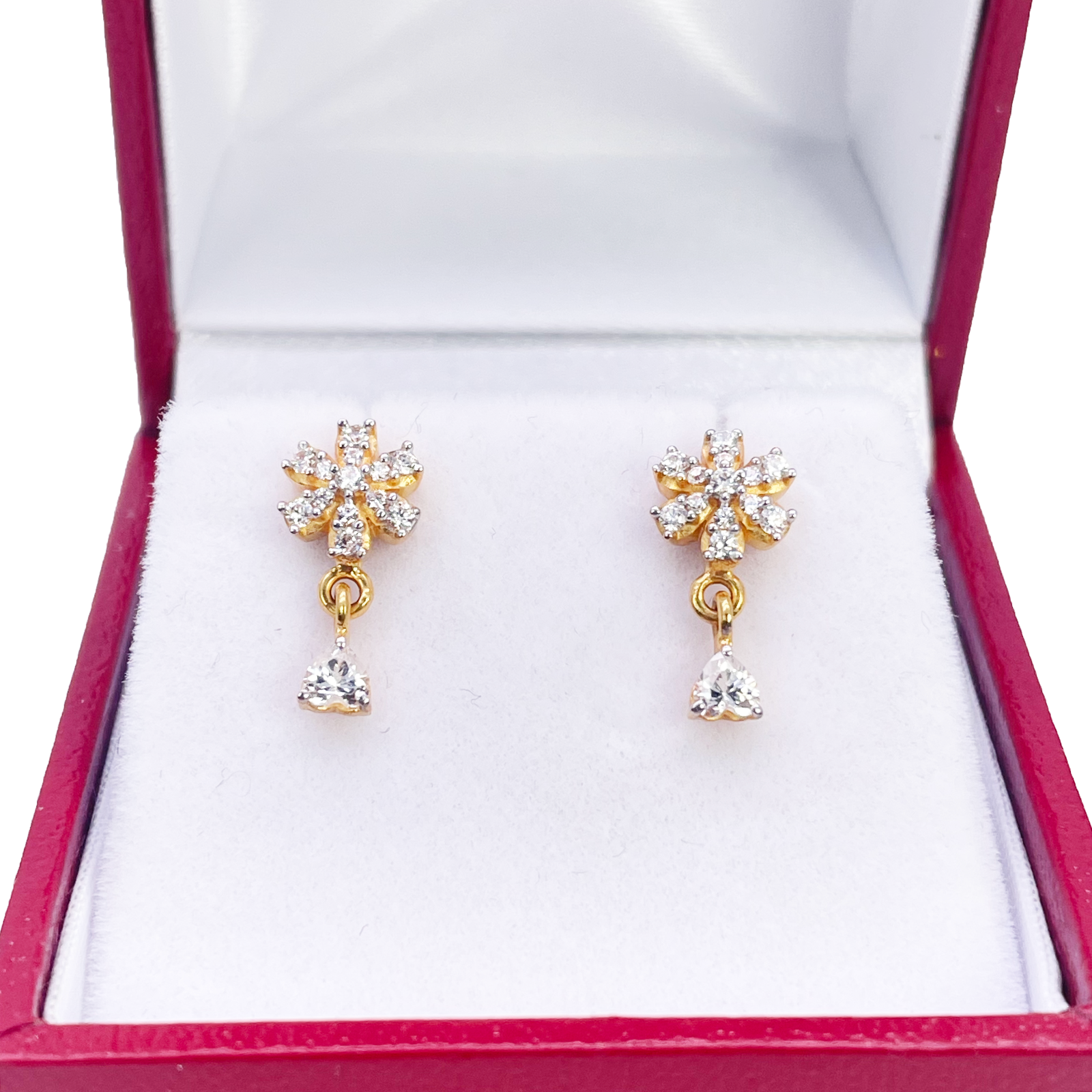 22ct Gold Cubic Zirconia Cluster Floral Stud Earrings Sparkle Design 13x6.5mm 