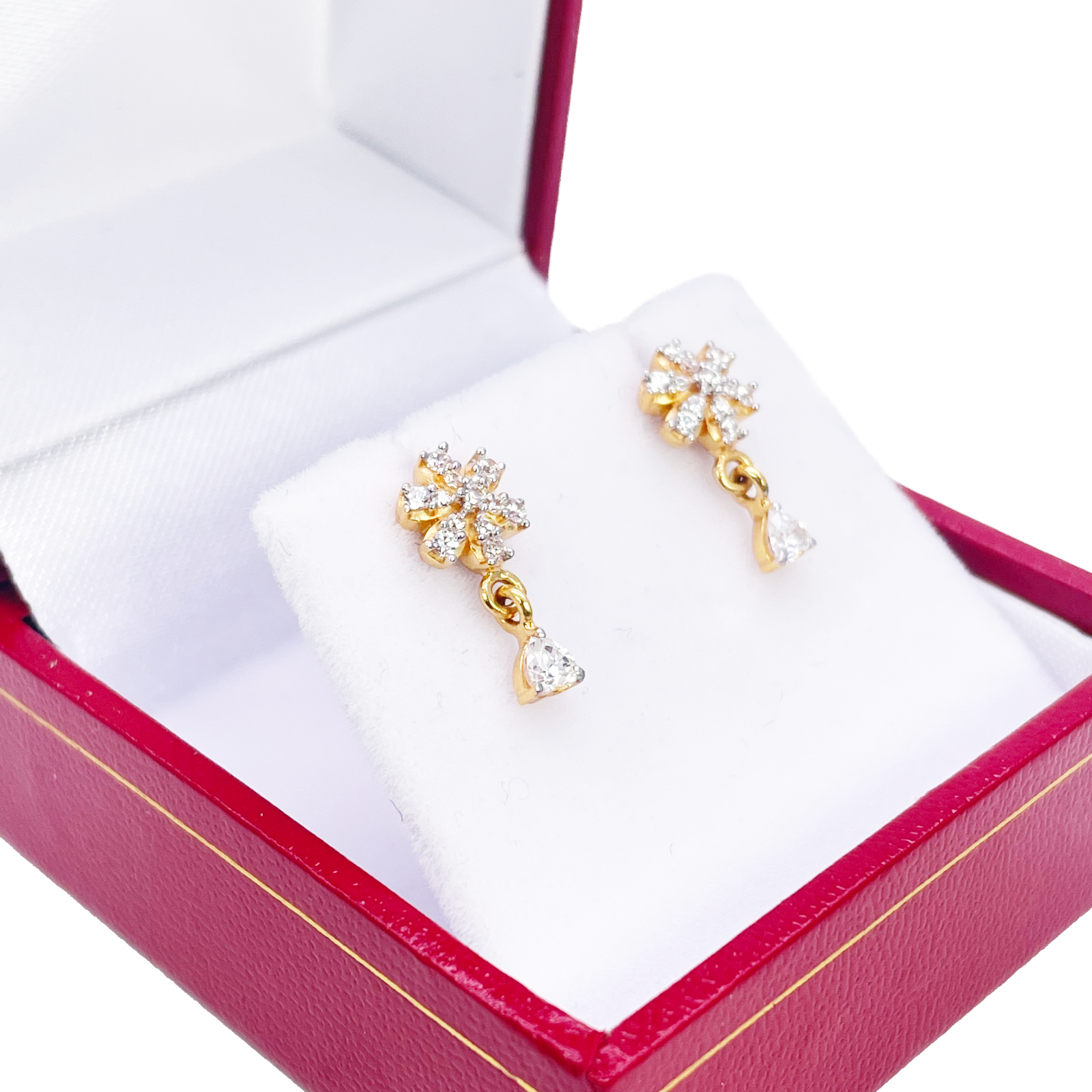 22ct Gold Cubic Zirconia Cluster Floral Stud Earrings Sparkle Design 13x6.5mm 