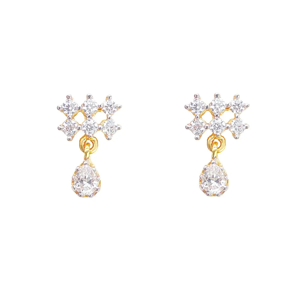 22ct Gold Cubic Zirconia Cluster Mini Teardrop Stud Earrings Sparkle Design 13x8mm 