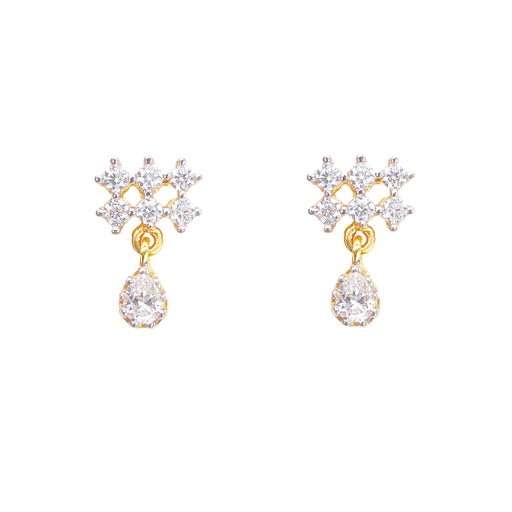 22ct Gold Cubic Zirconia Cluster Mini Teardrop Stud Earrings Sparkle Design 13x8mm 