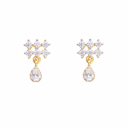 22ct Gold Cubic Zirconia Cluster Mini Teardrop Stud Earrings Sparkle Design 13x8mm 