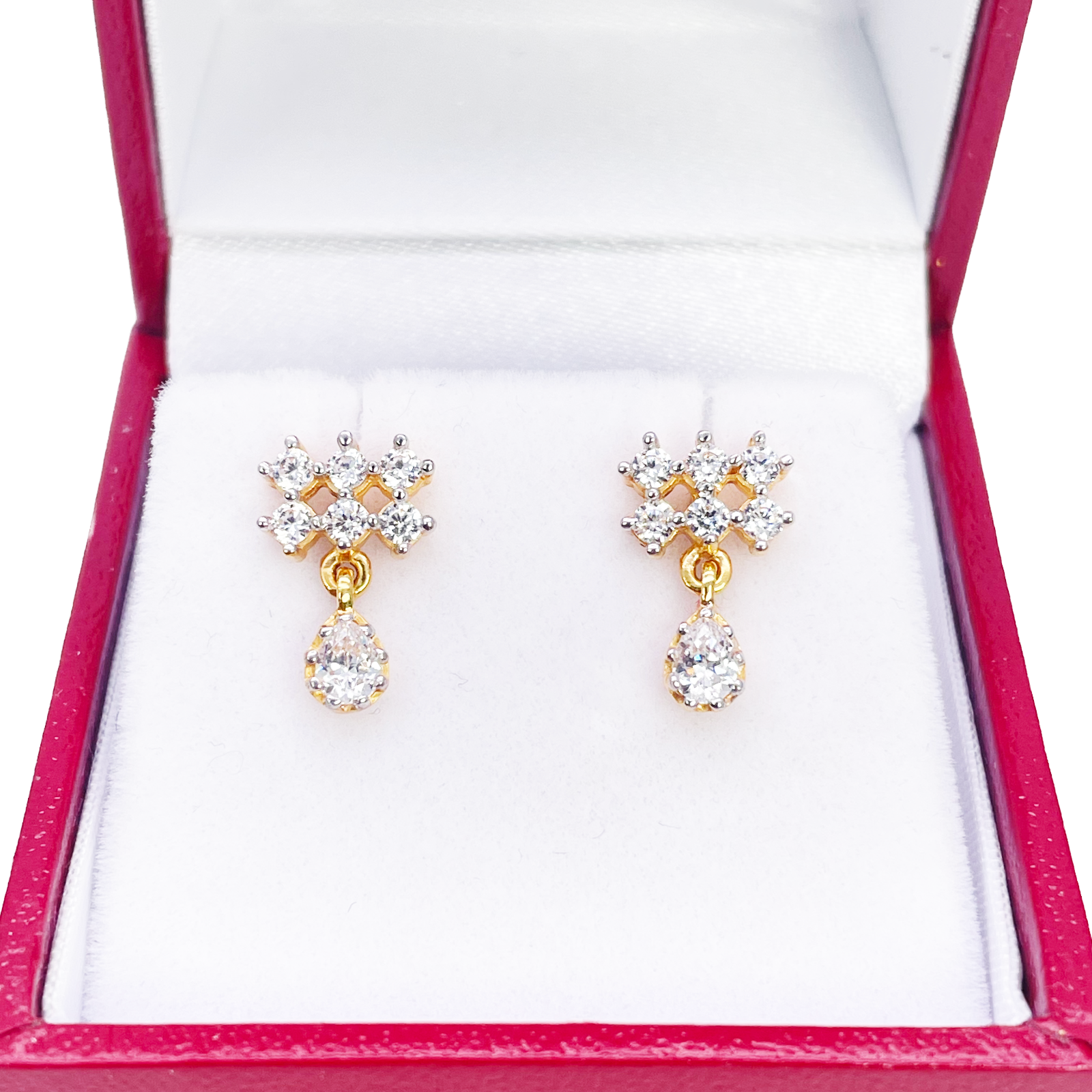 22ct Gold Cubic Zirconia Cluster Mini Teardrop Stud Earrings Sparkle Design 13x8mm 