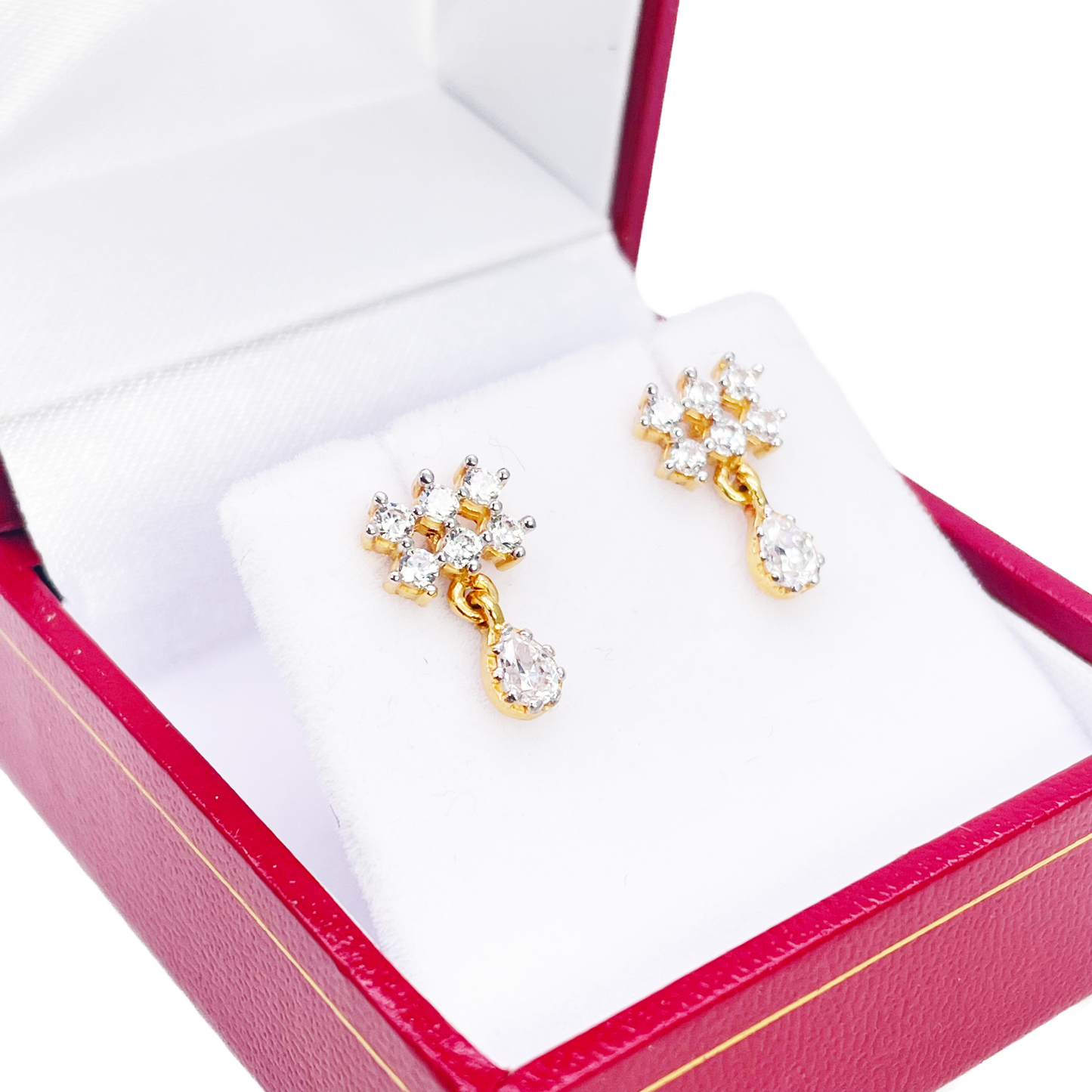 22ct Gold Cubic Zirconia Cluster Mini Teardrop Stud Earrings Sparkle Design 13x8mm 