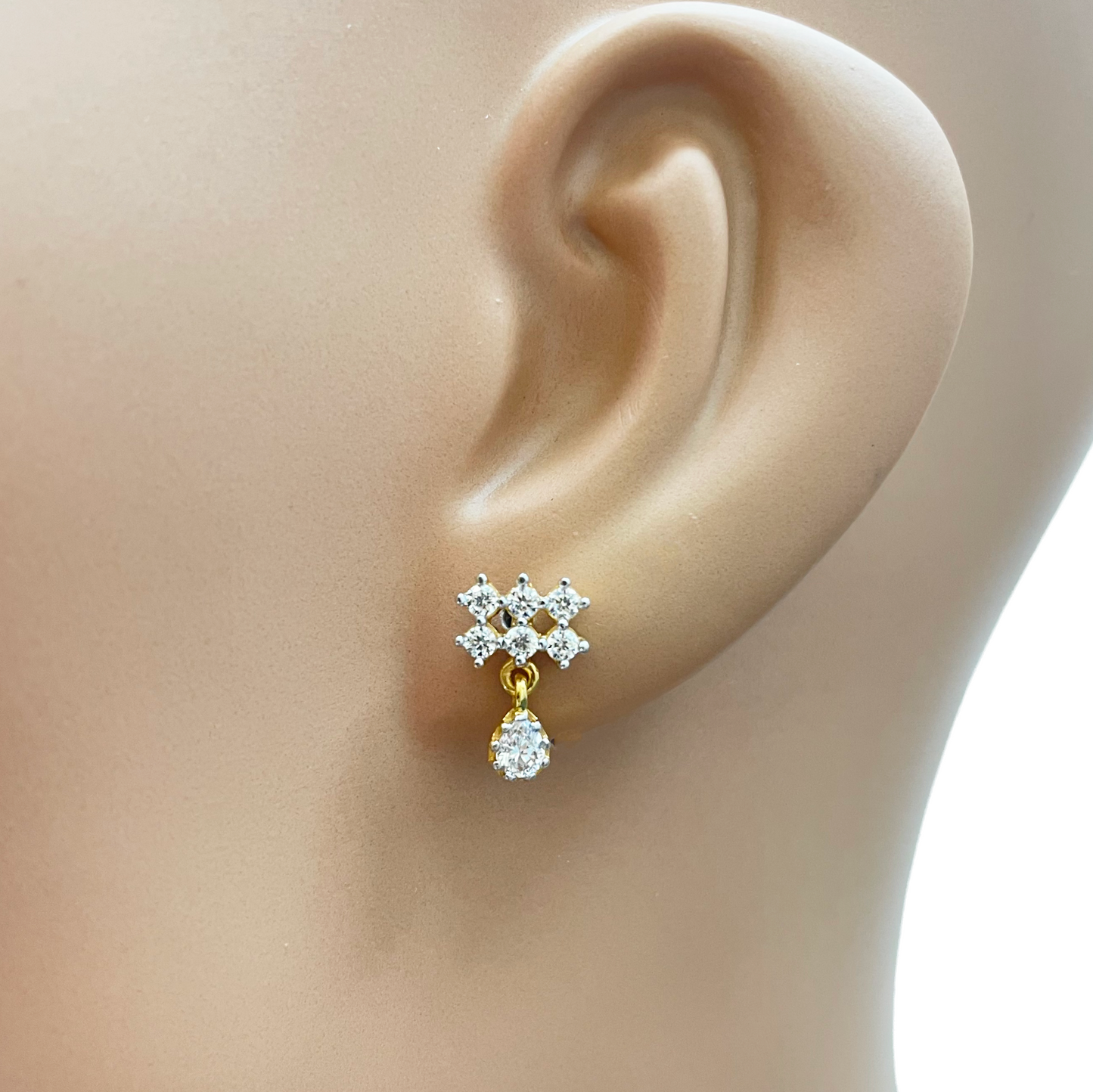 22ct Gold Cubic Zirconia Cluster Mini Teardrop Stud Earrings Sparkle Design 13x8mm 