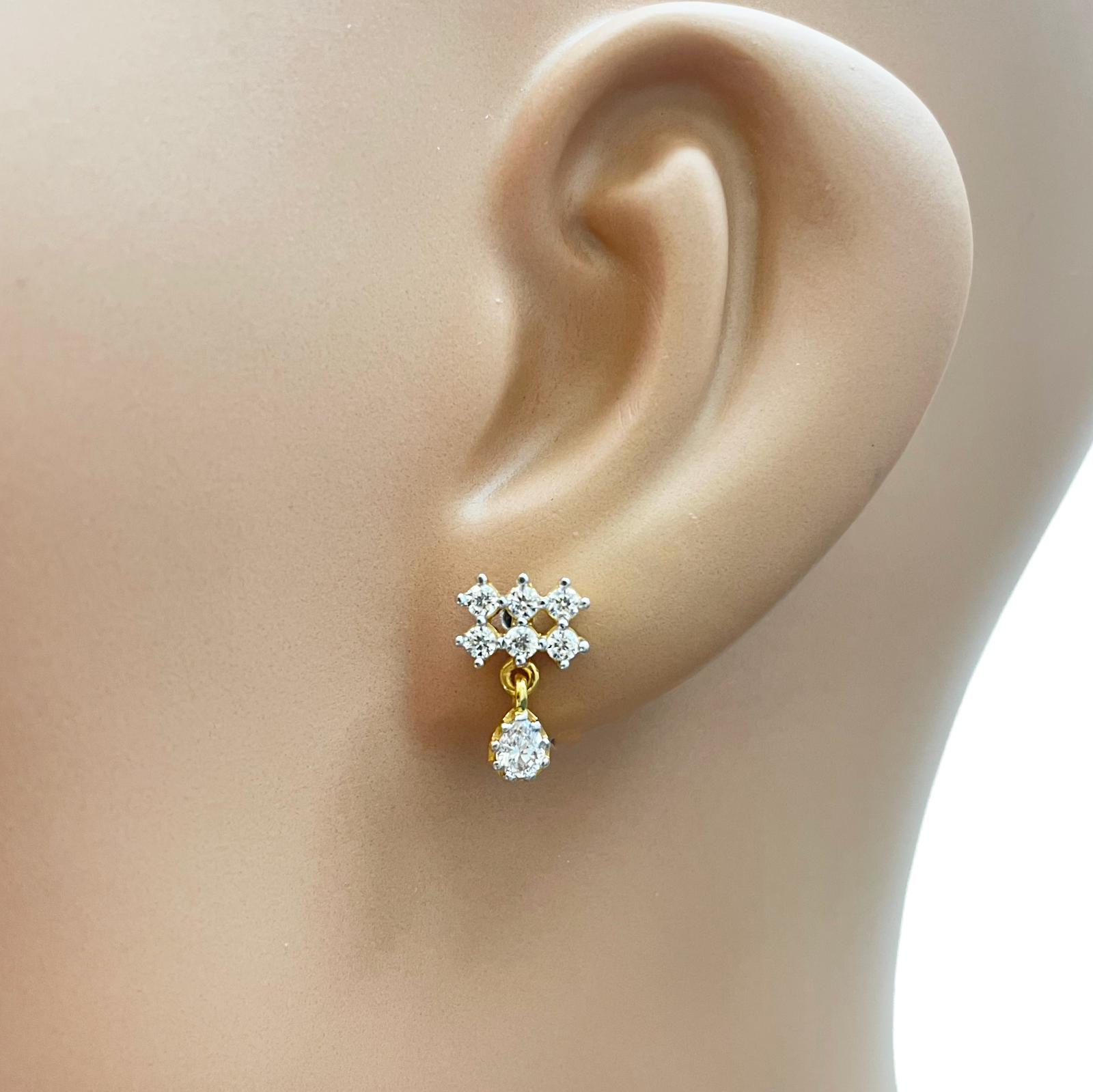 22ct Gold Cubic Zirconia Cluster Mini Teardrop Stud Earrings Sparkle Design 13x8mm 