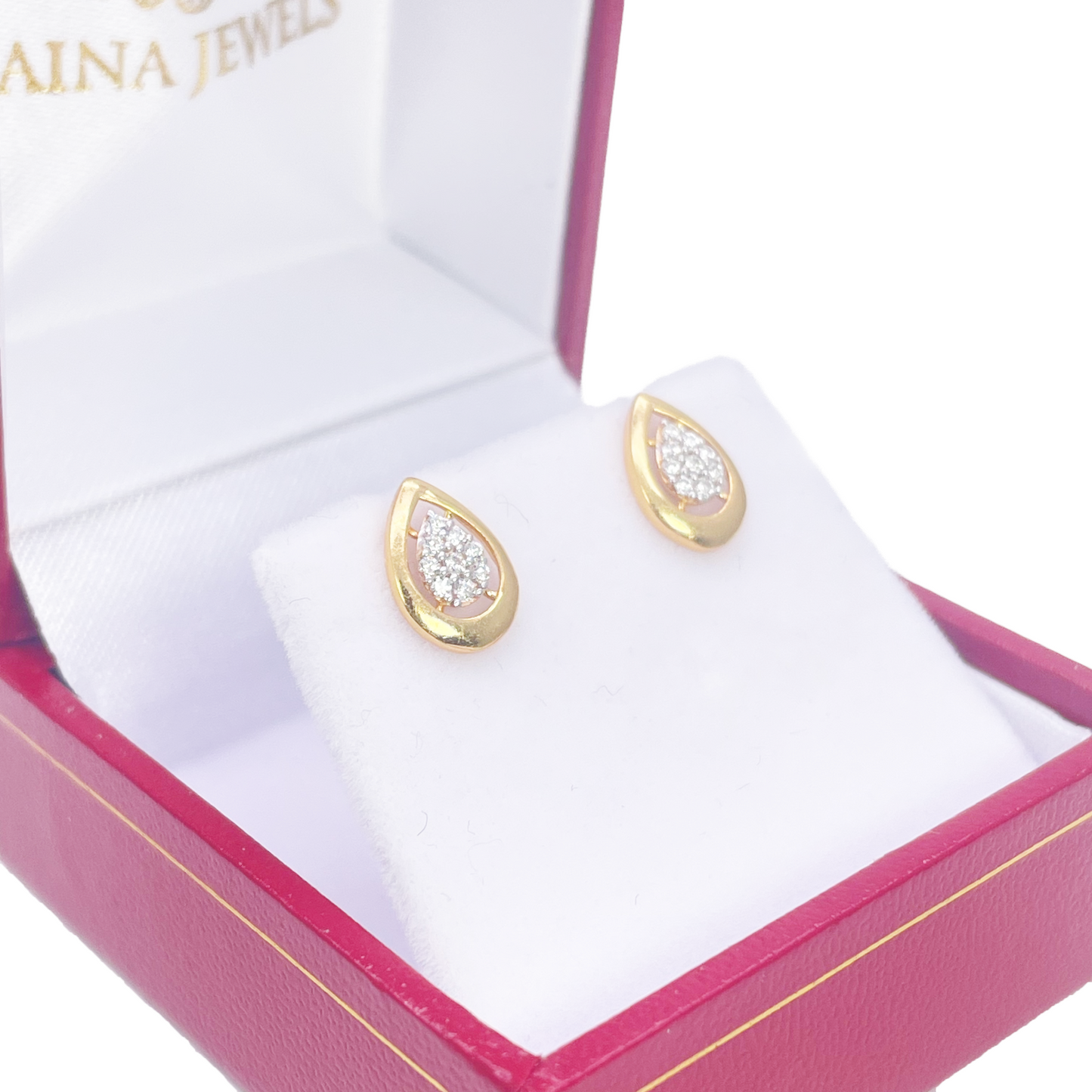 22ct Gold Cubic Zirconia Pear Stud High Polished Earrings Sparkle Design 10x7mm 