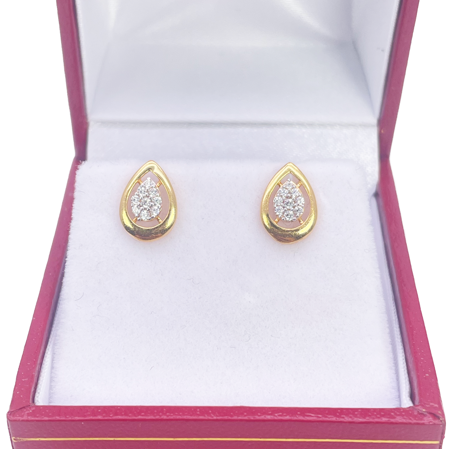 22ct Gold Cubic Zirconia Pear Stud High Polished Earrings Sparkle Design 10x7mm 