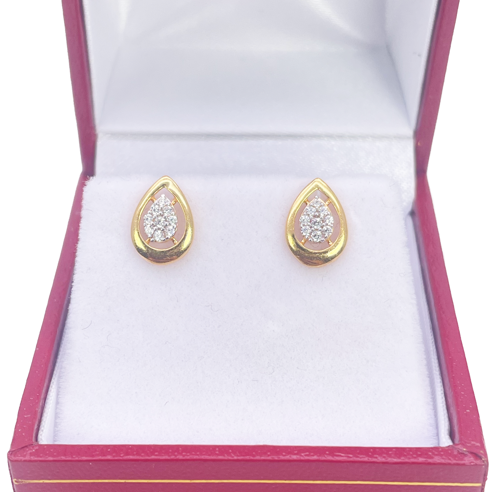 22ct Gold Cubic Zirconia Pear Stud High Polished Earrings Sparkle Design 10x7mm 
