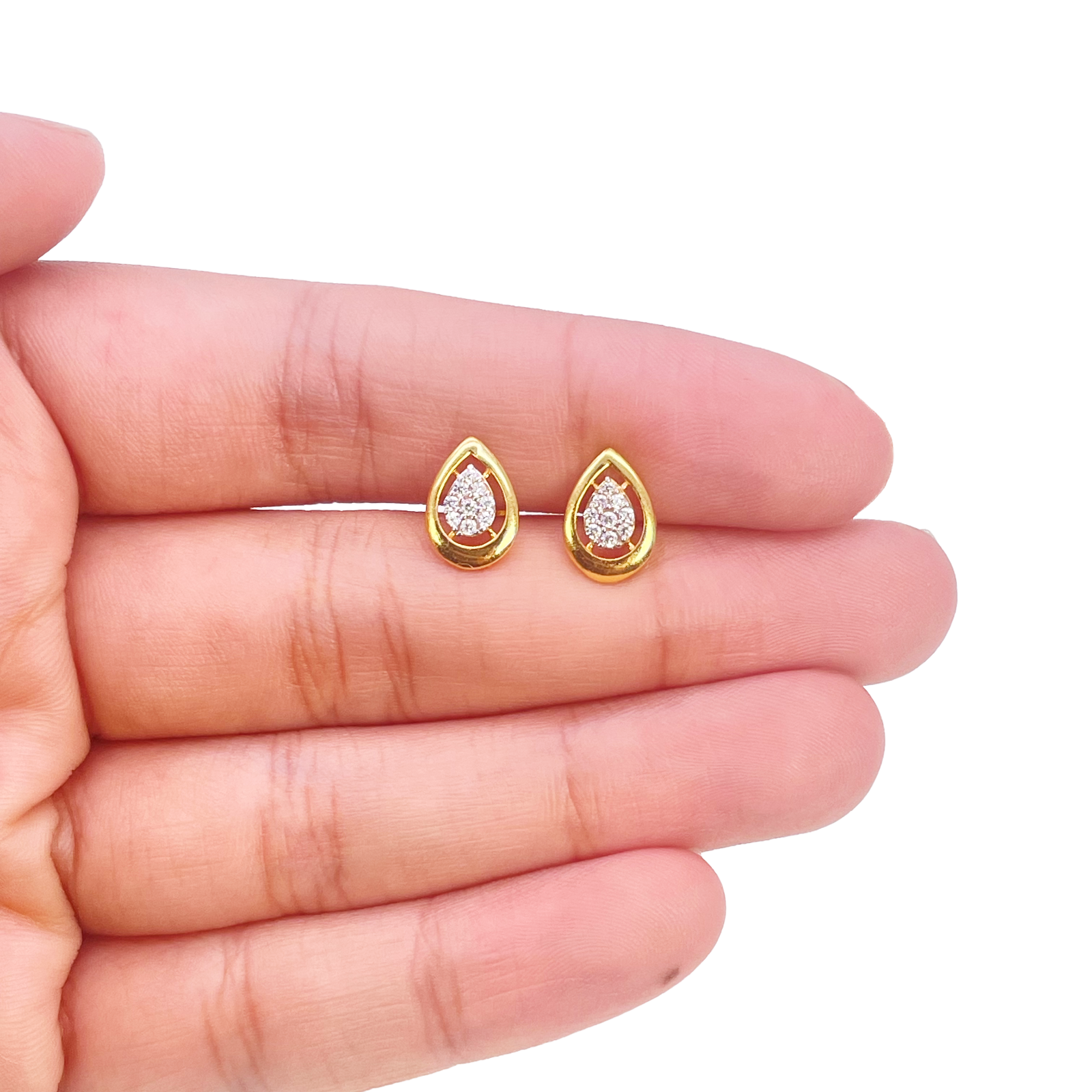 22ct Gold Cubic Zirconia Pear Stud High Polished Earrings Sparkle Design 10x7mm 
