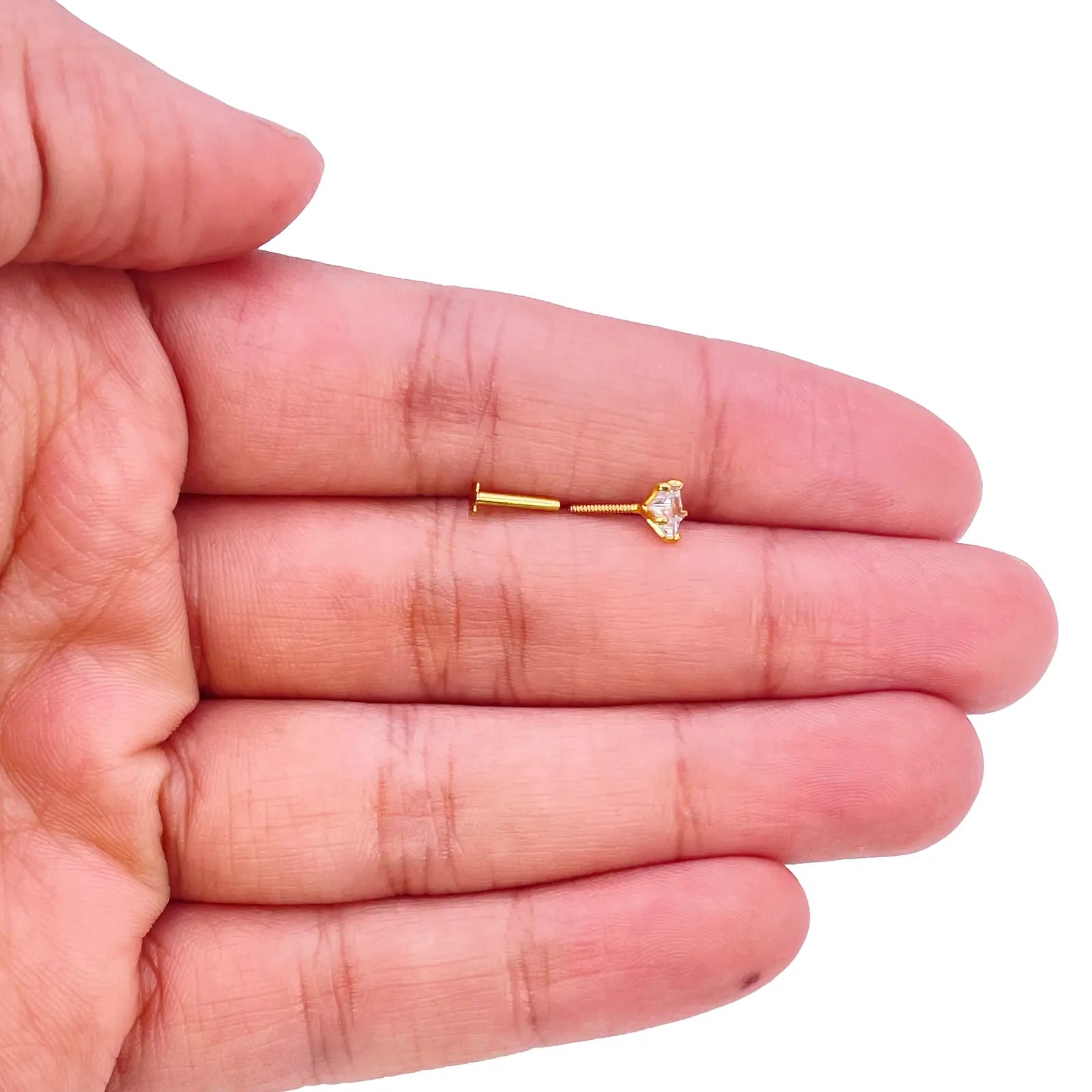 22ct Gold Cubic Zirconia Star Nose Stud/Pin 4.3mm Width 