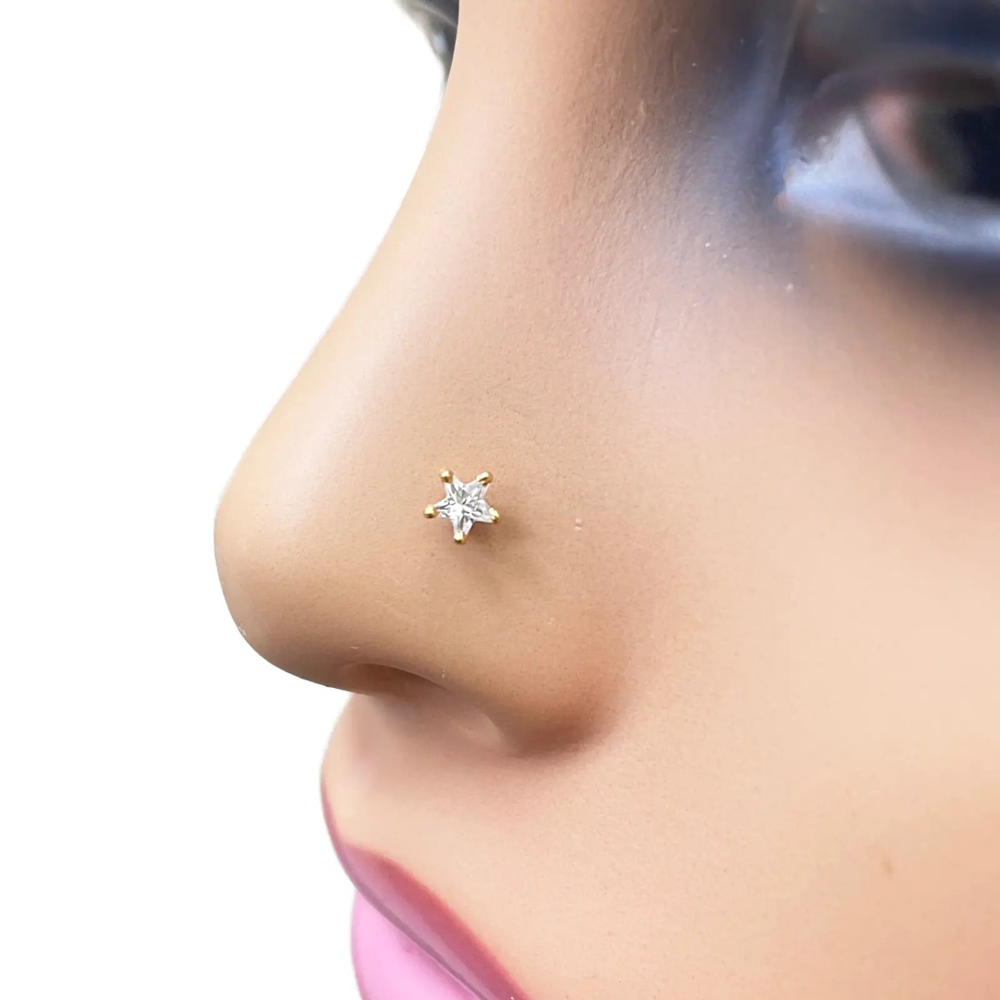 22ct Gold Cubic Zirconia Star Nose Stud/Pin 4.3mm Width 