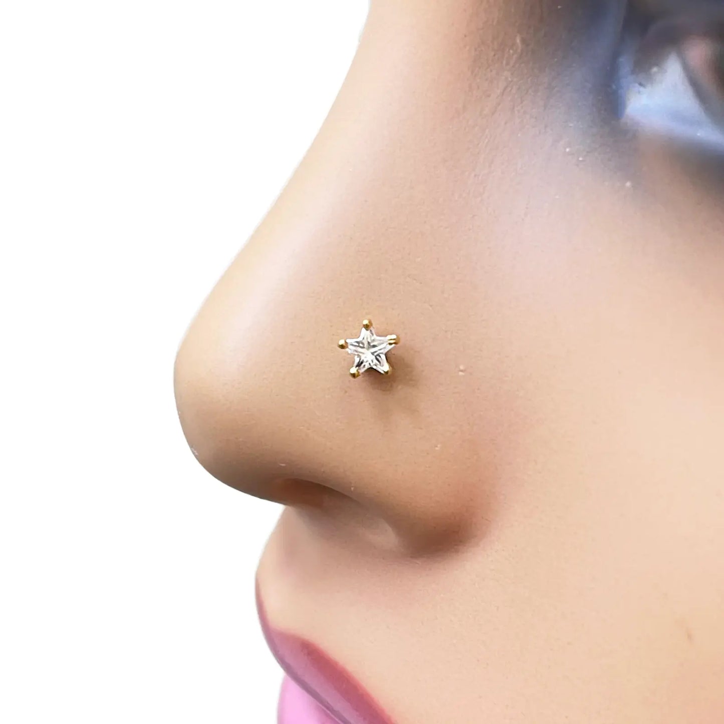 22ct Gold Cubic Zirconia Star Nose Stud/Pin 4.8mm Width 