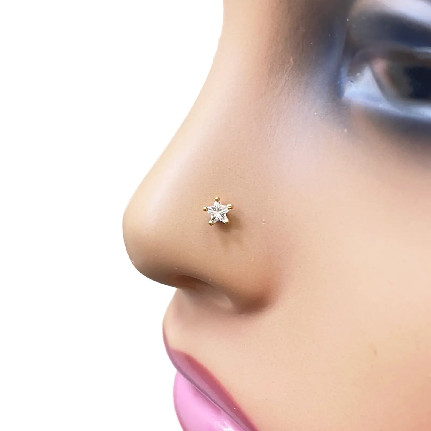 22ct Gold Cubic Zirconia Star Nose Stud/Pin 4.8mm Width 