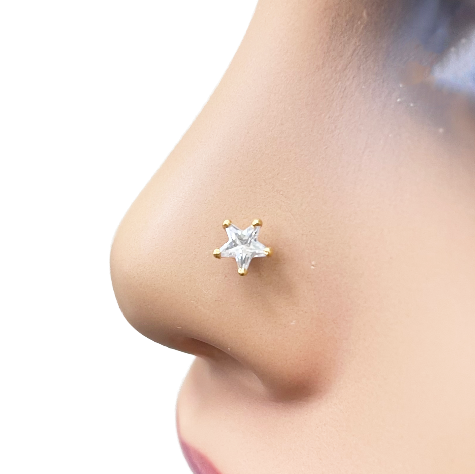 22ct Gold Cubic Zirconia Star Nose Stud/Pin 5.3mm Width 