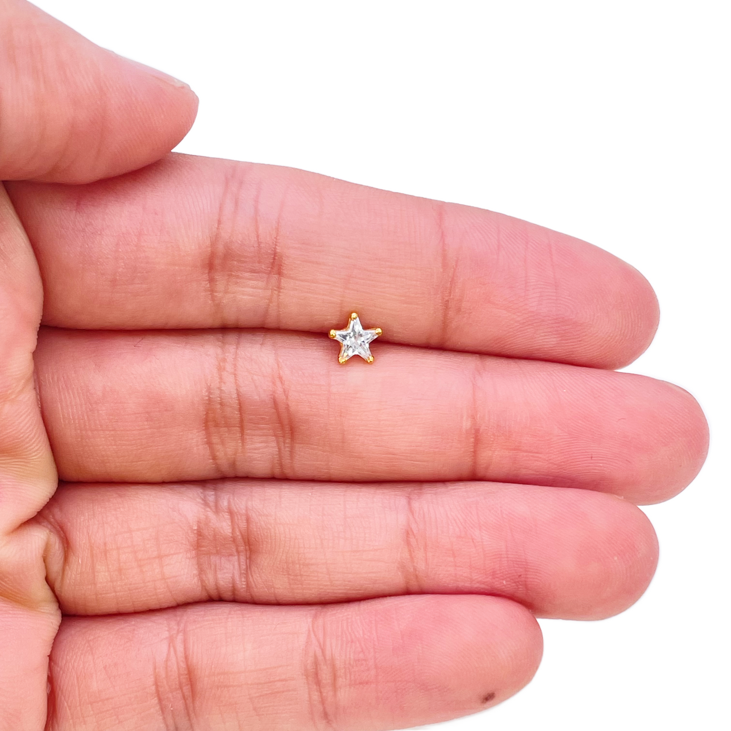 22ct Gold Cubic Zirconia Star Nose Stud/Pin 5.3mm Width 
